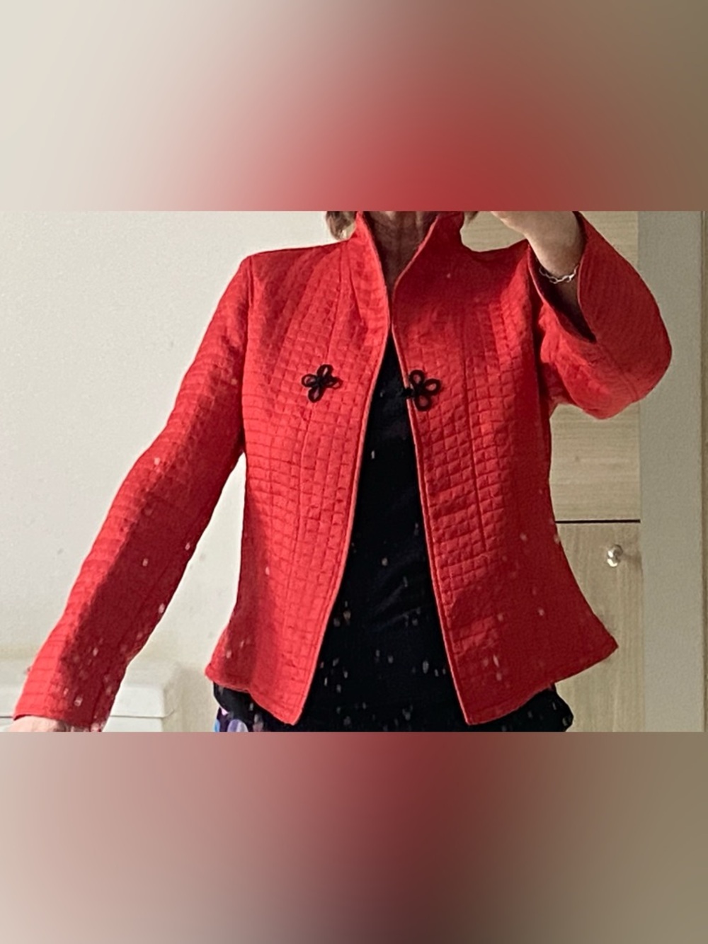Harve Benard Quilted Red Mandarin-Collar Jacket - Picture 3 of 8